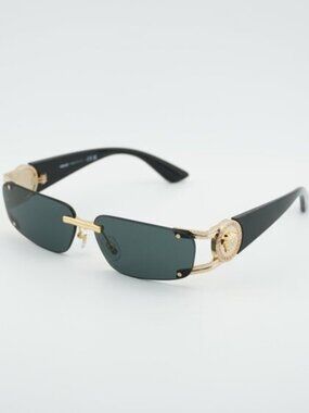 Versace VE2291 100287 Sunglasses Gold/Black Rectangle Frame, Grey Lenses